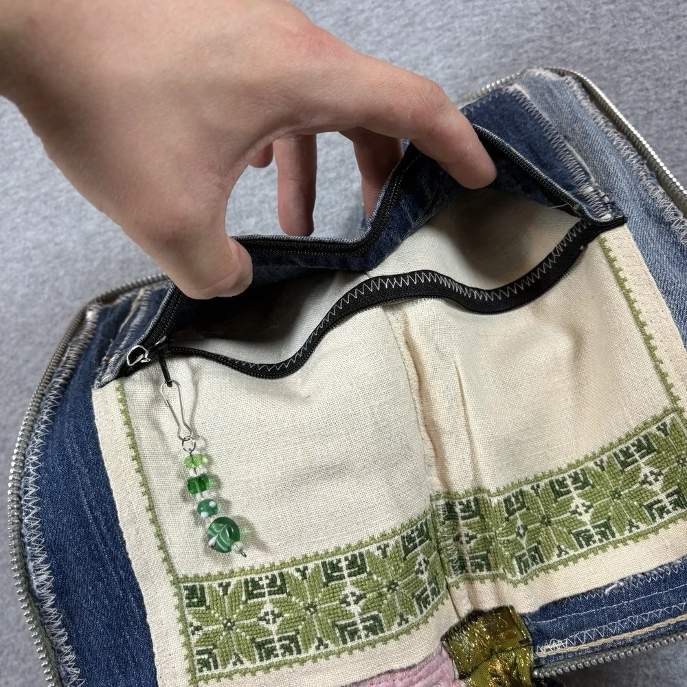 Vintage Upcycled Levis Denim Wristlet Wallet Zip Pouch Handmade Boho Floral